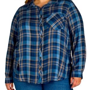 Terra & Sky Women's Plus Plaid Button-Down Shirt Size 3x